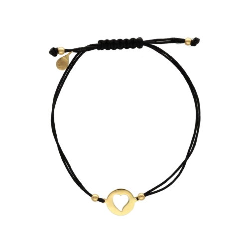 Bransoletka sznurkowa serce czarna pozłacana 
