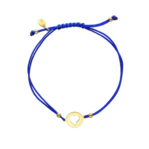  Bransoletka sznurkowa serce niebieska pozłacana 