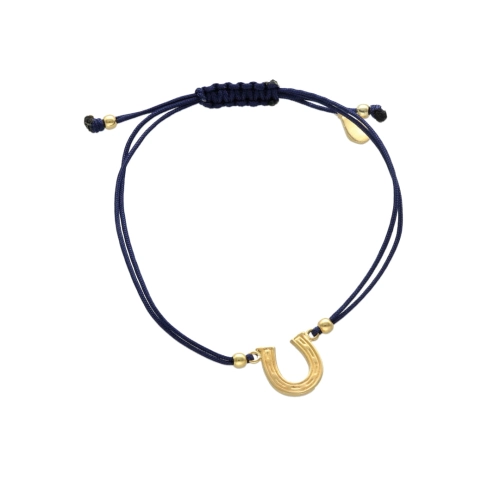 Bransoletka sznurkowa podkowa granatowa pozłacana