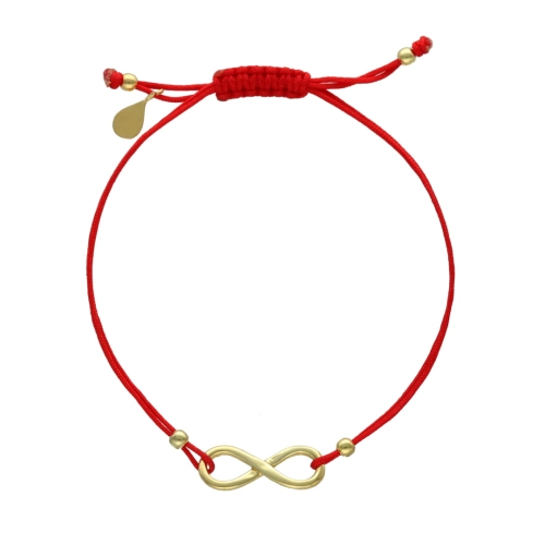 Bransoletka sznurkowa nieskończoność duża czerwona pozłacana