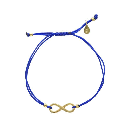  Bransoletka sznurkowa nieskończoność duża niebieska pozłacana