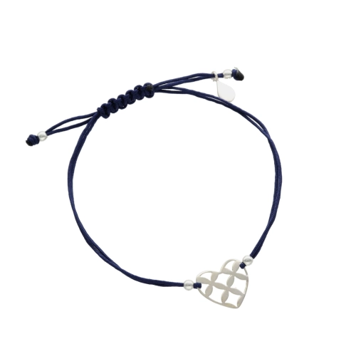 Bransoletka sznurkowa serce granatowa srebro