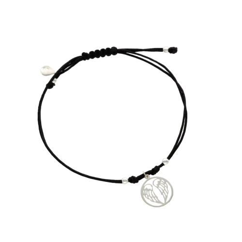 Bransoletka sznurkowa skrzydła czarna srebro