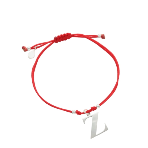 Bransoletka sznurkowa litera Z czerwona srebro 