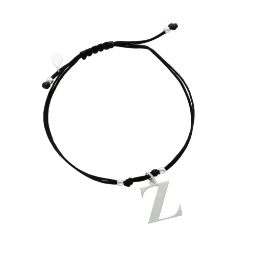 Bransoletka sznurkowa litera Z czarna srebro