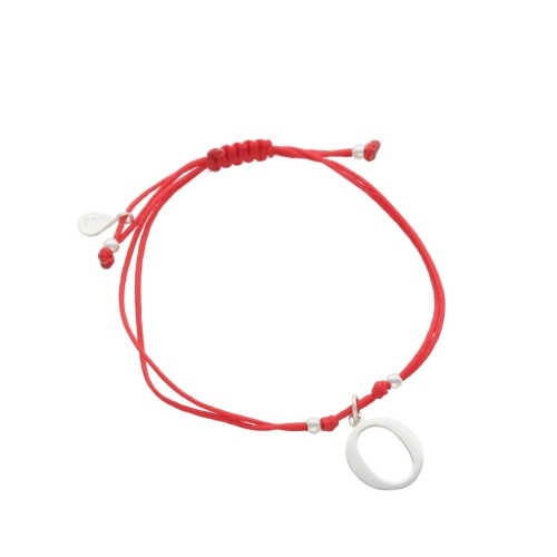 Bransoletka sznurkowa litera O czerwona srebro