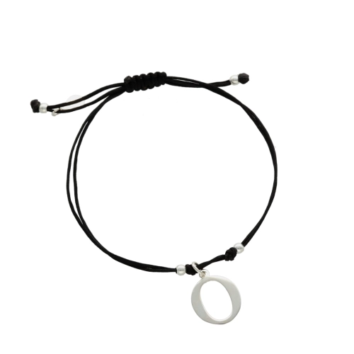 Bransoletka sznurkowa litera O czarna srebro