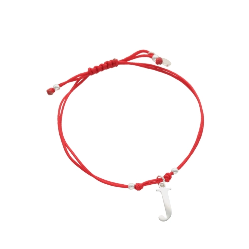 Bransoletka sznurkowa litera J czerwona srebro