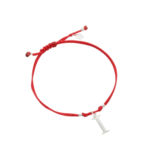 Bransoletka sznurkowa litera I czerwona srebro