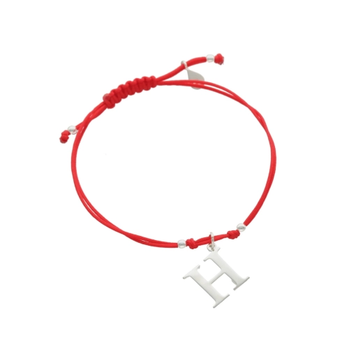 Bransoletka sznurkowa litera H czerwona srebro