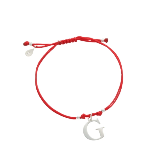 Bransoletka sznurkowa litera G czerwona srebro