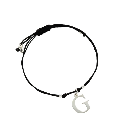 Bransoletka sznurkowa litera G czarna srebro
