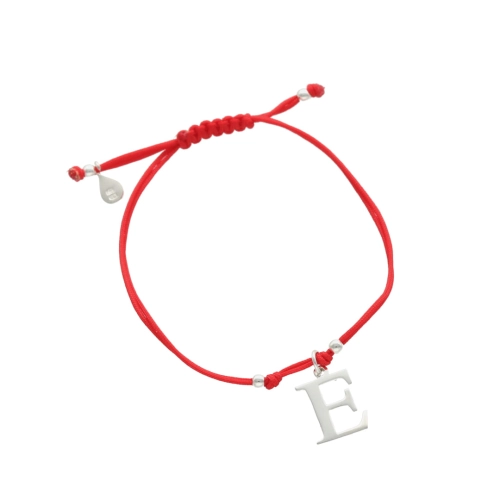 Bransoletka sznurkowa litera E czerwona srebro