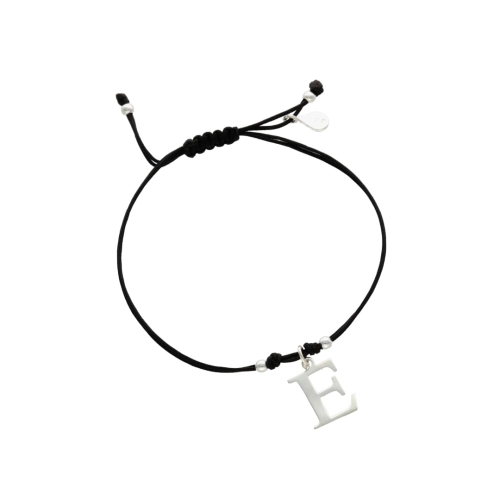 Bransoletka sznurkowa litera E czarna srebro
