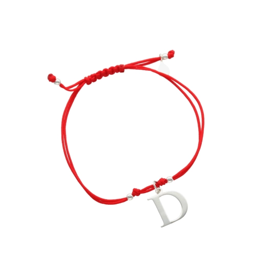 Bransoletka sznurkowa litera D czerwona srebro