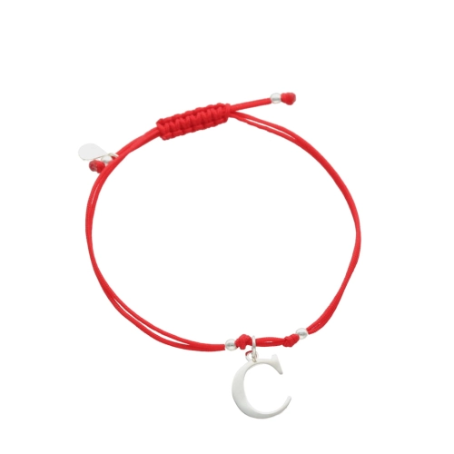 Bransoletka sznurkowa litera C czerwona srebro