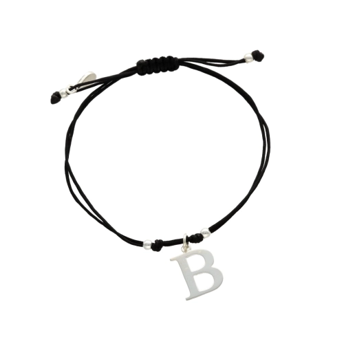 Bransoletka sznurkowa litera B czarna