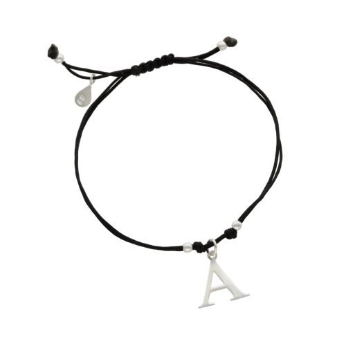 Bransoletka sznurkowa litera A czarna srebro