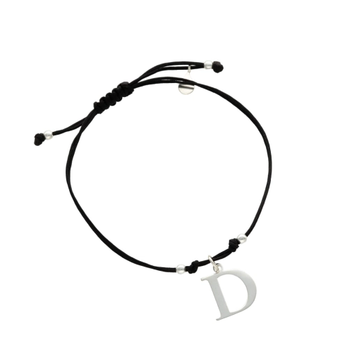 Bransoletka sznurkowa litera D czarny srebro