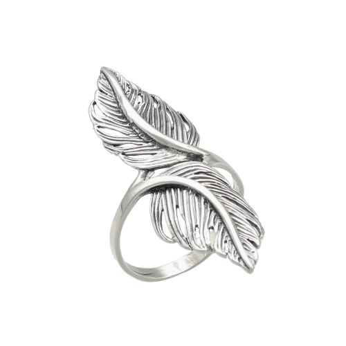 Pierścionek podwójne piórko srebro oksydowane 