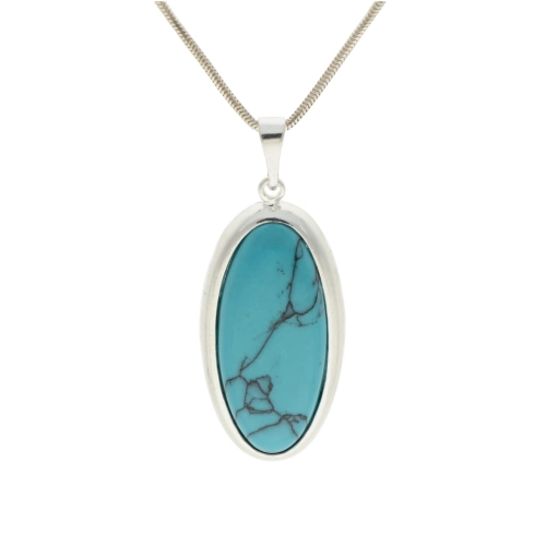 Owalny wisior z turkusem srebro