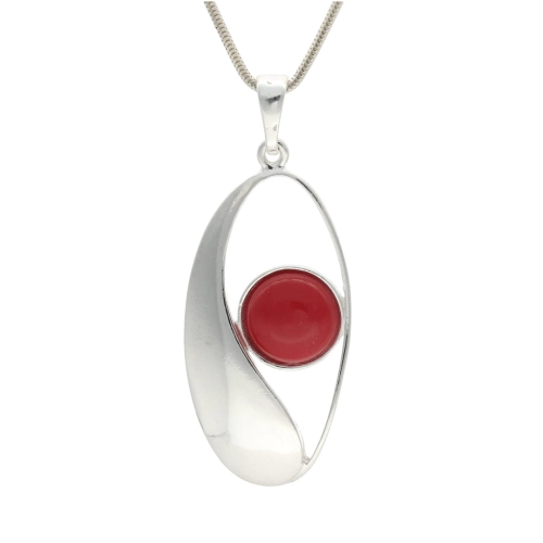 Wisior z koralem gładkie srebro