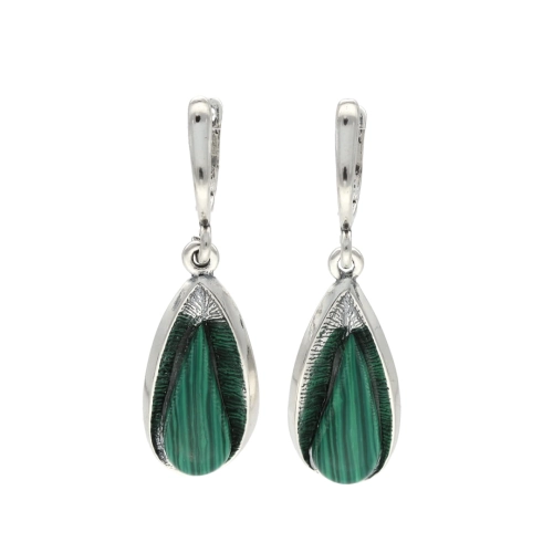 Kolczyki z malachitem łezka srebro