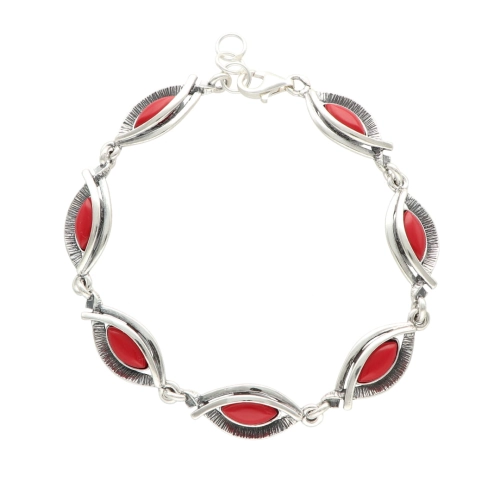 Bransoletka z koralem srebro oksydowane