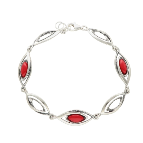 Bransoletka z koralem srebro oksydowane