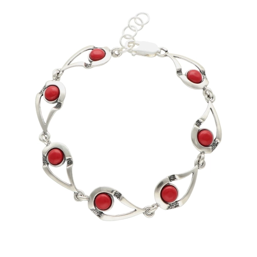 Bransoletka z koralem srebro oksydowane