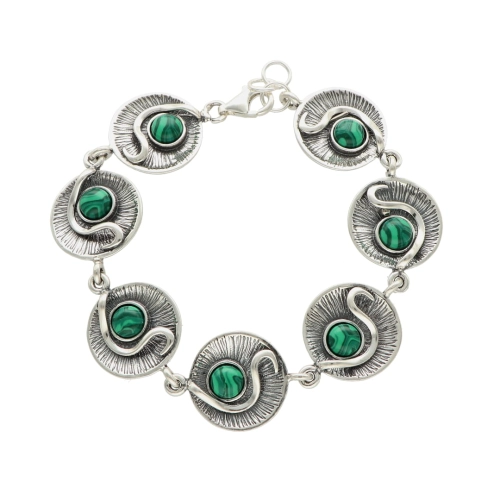 Bransoletka kółka z malachitem srebro oksydowane