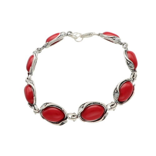 Bransoletka z koralem kalie srebro oksydowane 