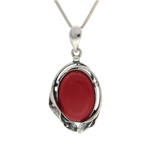 Wisiorek z koralem kalie srebro oksydowane 