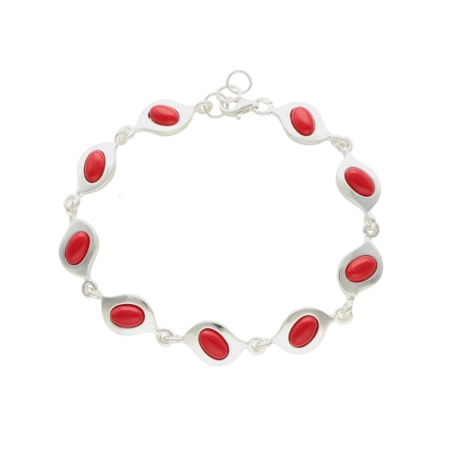 Bransoletka z koralem gładkie srebro 