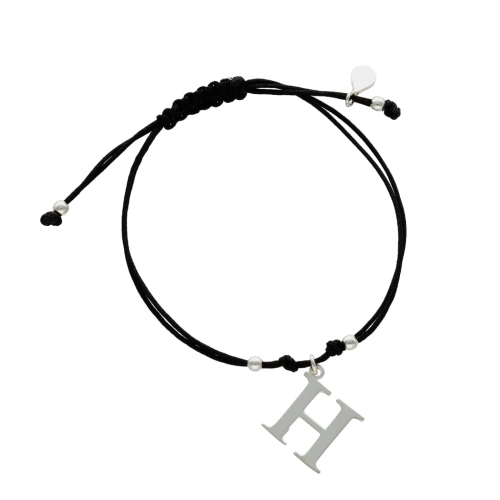 Bransoletka sznurkowa litera H czarna srebro