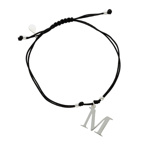 Bransoletka sznurkowa litera M czarna srebro