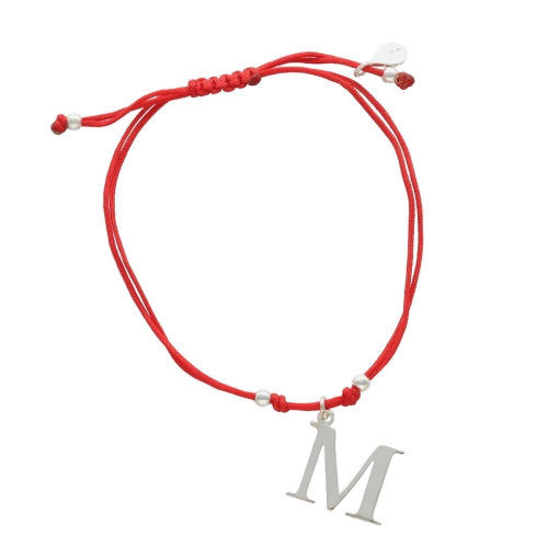 Bransoletka sznurkowa litera M czerwona srebro
