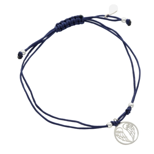 Bransoletka sznurkowa skrzydła granatowa srebro