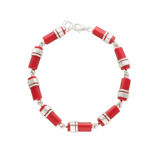 Bransoletka z koralem prostokątna srebro 