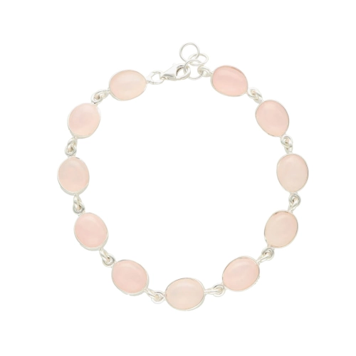 Bransoletka z kwarcem różowym owalna srebro