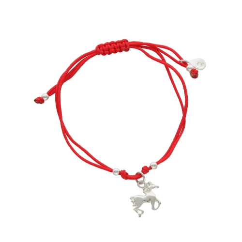 Bransoletka sznurkowa koń czerwona srebro