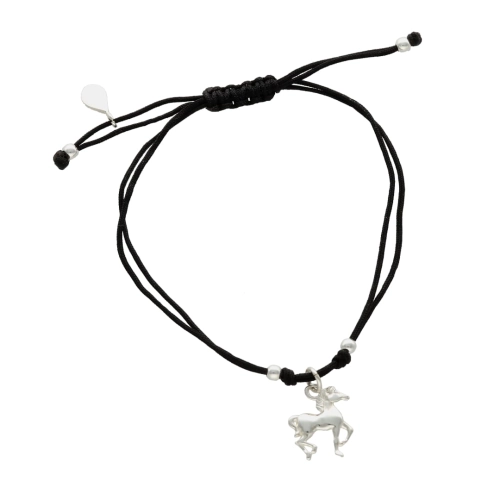 Bransoletka sznurkowa koń czarna srebro