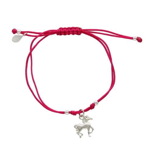Bransoletka sznurkowa koń amarantowa srebro