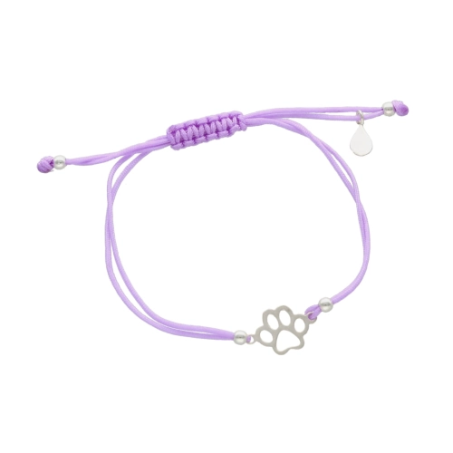 Bransoletka sznurkowa łapa psa fioletowa srebro