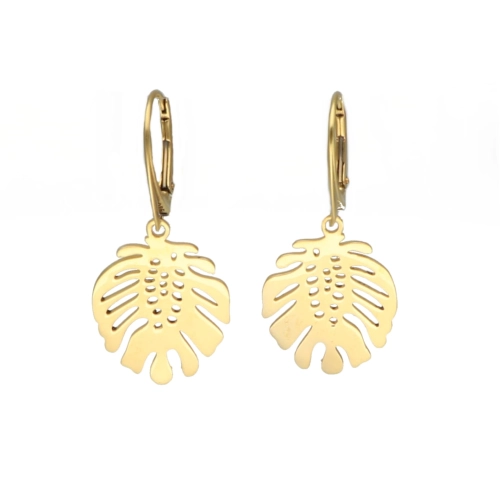 Kolczyki liście monstery srebro pozłacane 