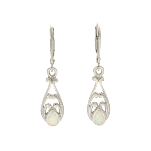 Kolczyki wiszące łezki z białym opalem