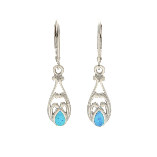 Kolczyki wiszące łezki z niebieskim opalem