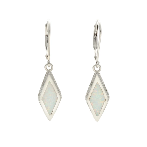 Kolczyki romby z białym opalem