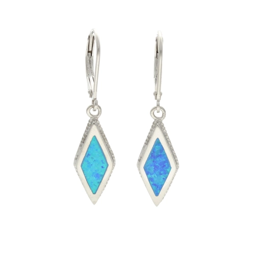 Kolczyki romby z niebieskim opalem