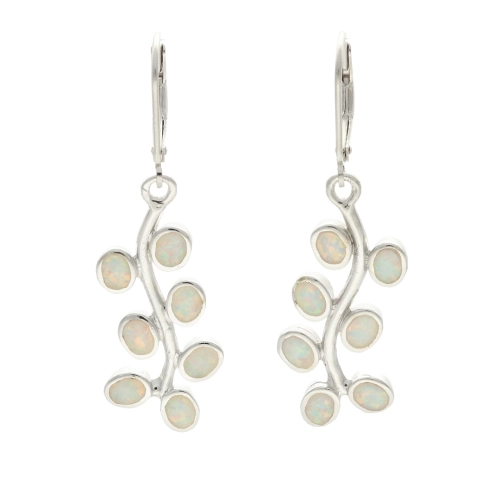 Kolczyki wiszące gałązka z białym opalem